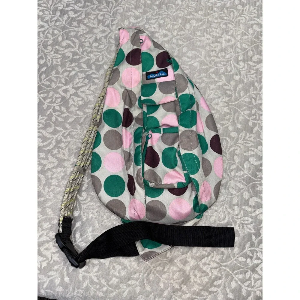 KAVU‎ Rope Bag Sling Backpack Polka Dot Green Pink Grey Crossbody